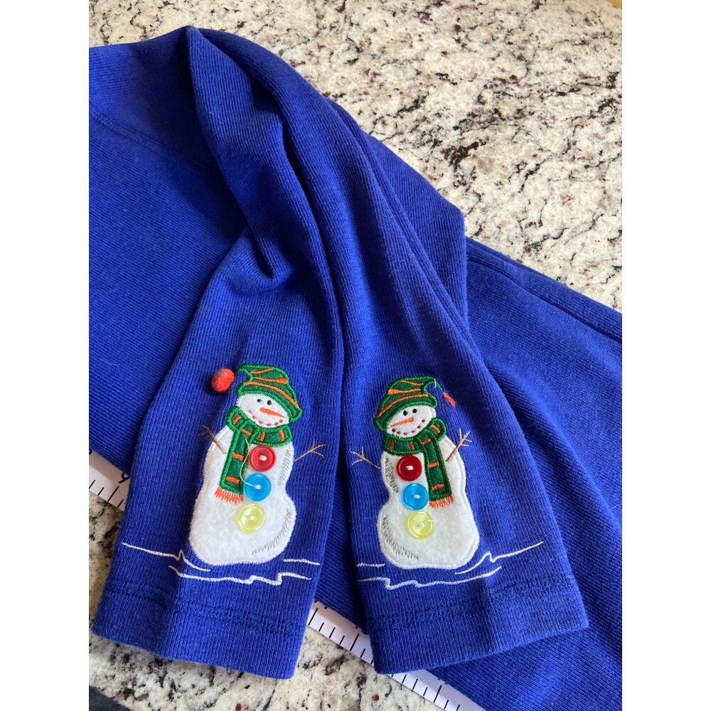 Vintage Onque Casuals Cardigan Small Blue Ugly Christmas Sweater Snowman Stars - Picture 10 of 10